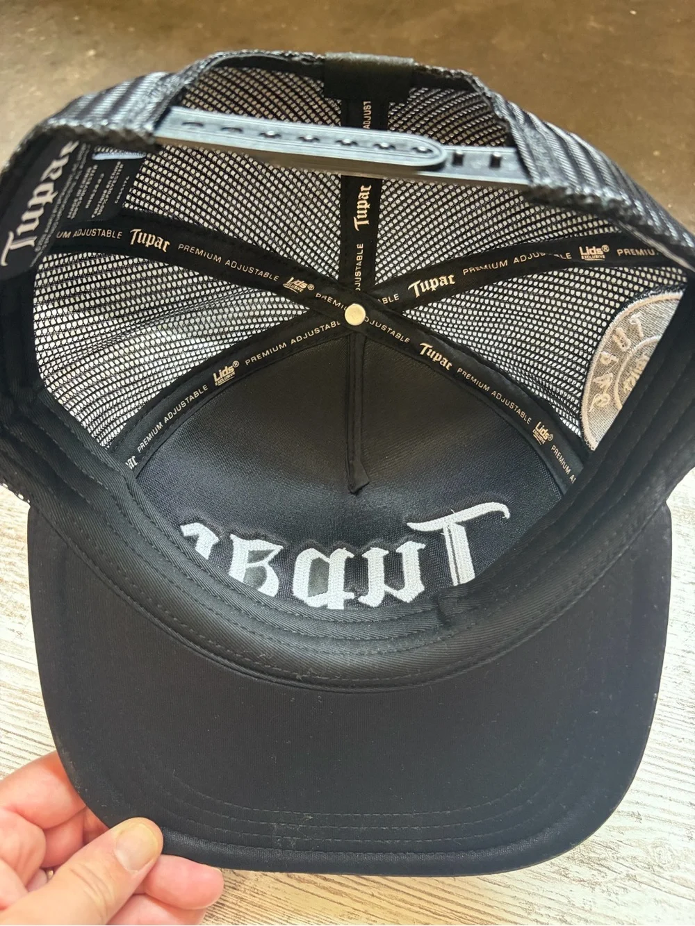 Lids Tupac Trucker Cap in Black with White Embroidery SnapBack